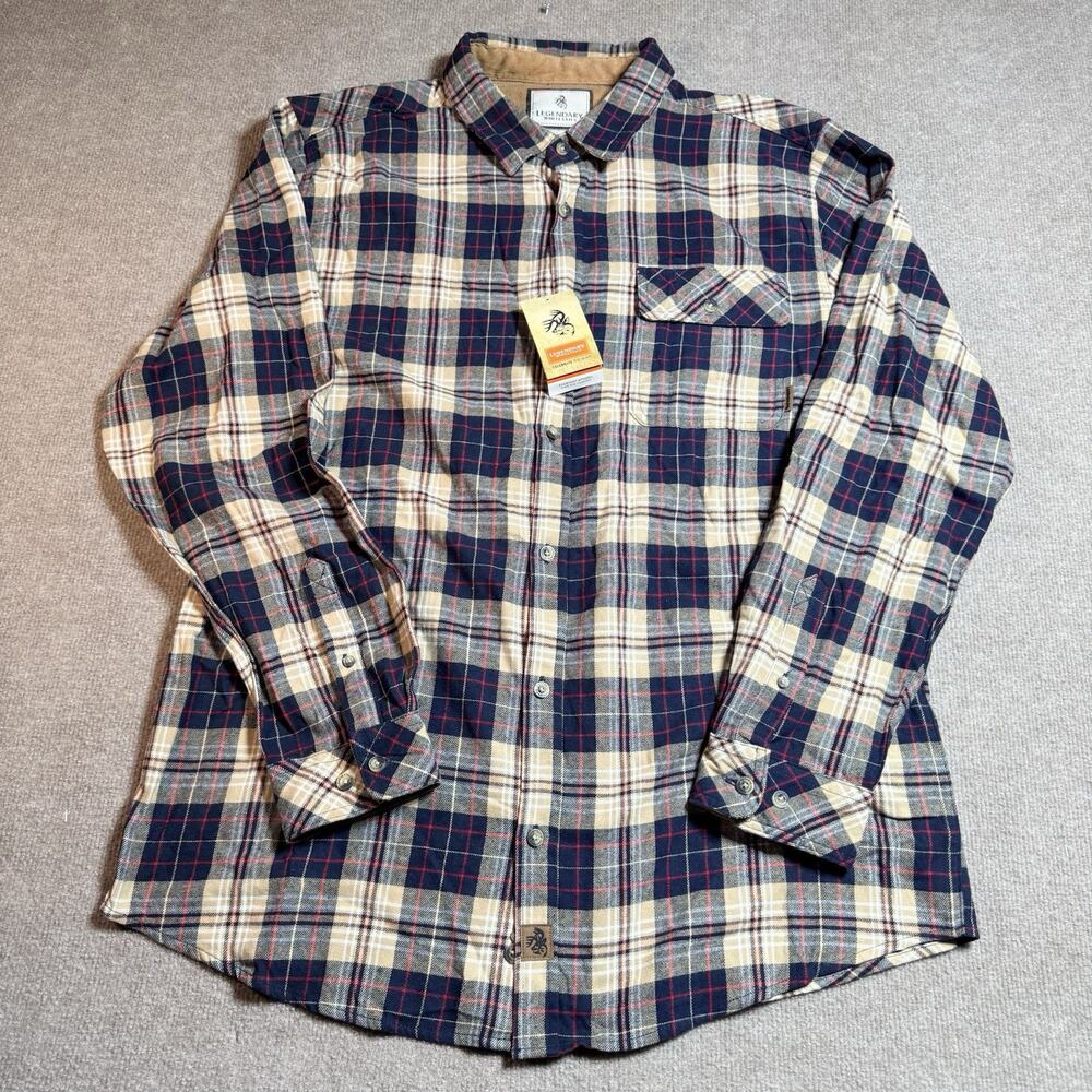 NWT Legendary Whitetails Mens XLT Buck Camp Flannel Shirt Navy Tan Plaid 6464 - Picture 3 of 16